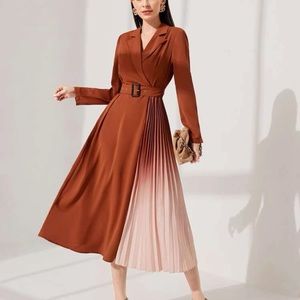 Ombre Pleated Hem Belted Dress